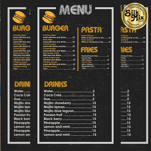 Menus impressos personalizados sob medida